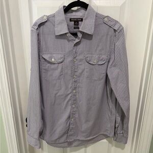 Michael Kors Men's Light Purple and White Checked Button-Down Shirt Tailored Fit